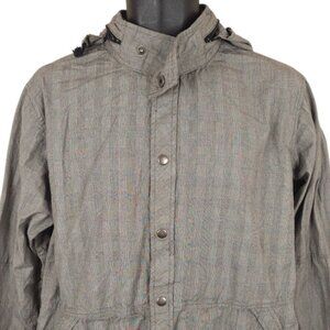 Hlaska Jacket Mens Size Large Gray Plaid Hooded Windbreaker Made In USA